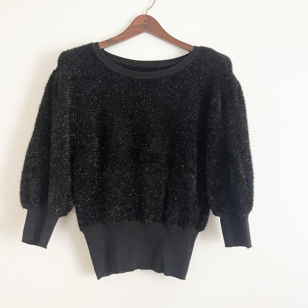 ANTHROPOLOGIE Maeve Pamela Tinsel Shimmer Sweater Black Small S - Picture 3 of 9